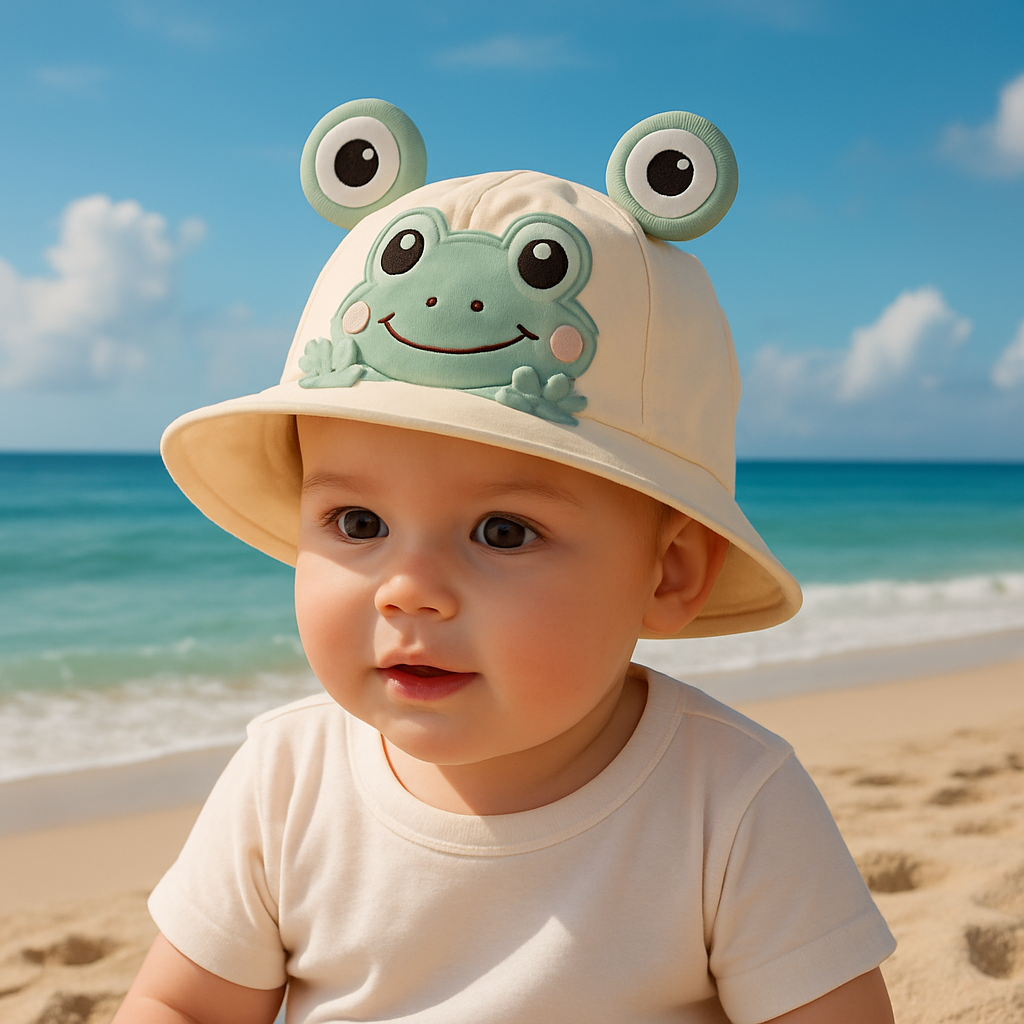 Breathable Cotton Frog Baby Sun Hat – Cute Unisex Bucket Cap for Outdoor Travel & Summer Protection
