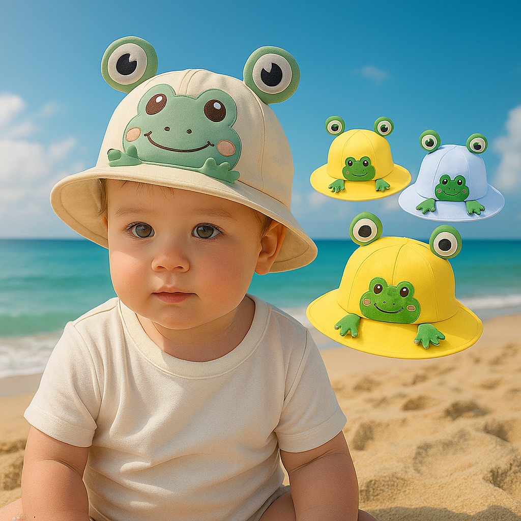 Breathable Cotton Frog Baby Sun Hat – Cute Unisex Bucket Cap for Outdoor Travel & Summer Protection