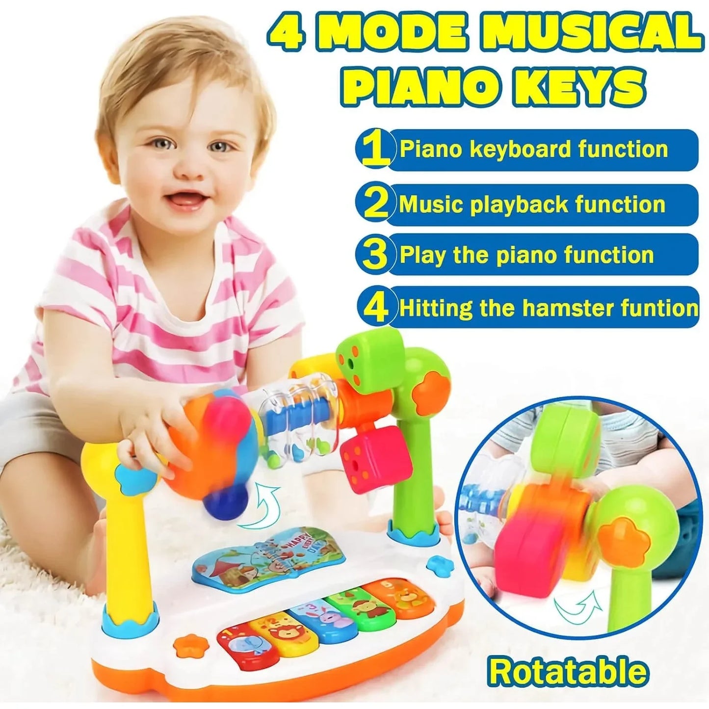 Musical Baby Piano Toy – Rotating Keyboard with Lights & Sounds | Early Learning Music Toy for Toddlers