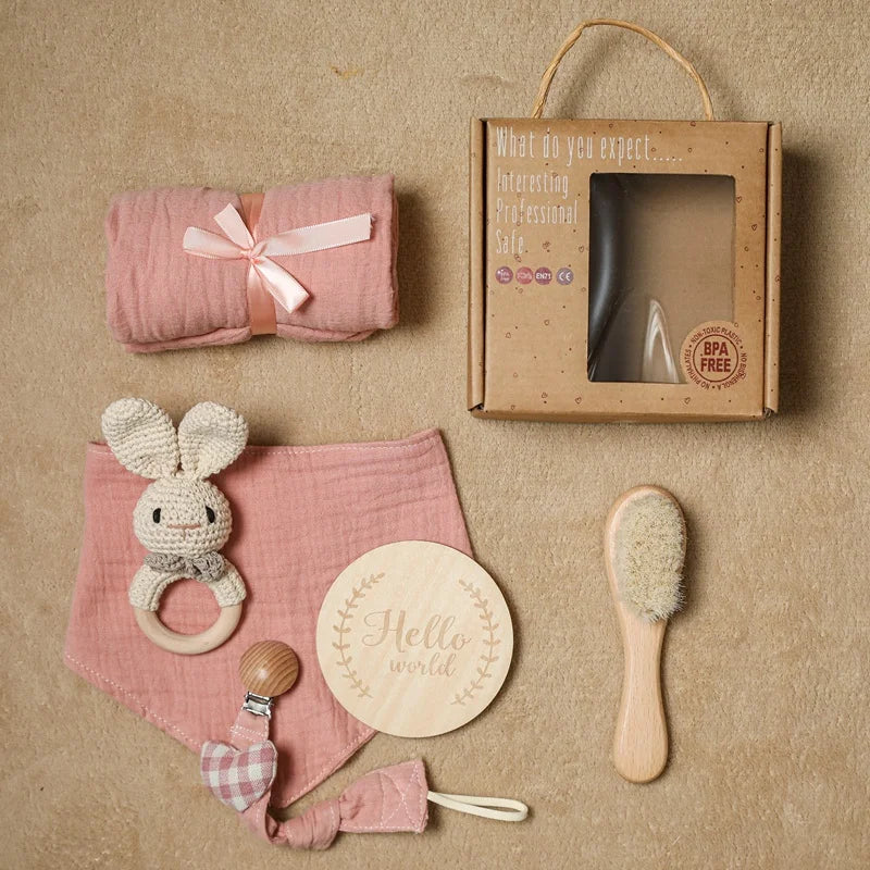 Newborn Gift Box – Cotton Towel, Blanket, Milestone Cards & Wooden Baby Essentials for a Perfect Birth Present