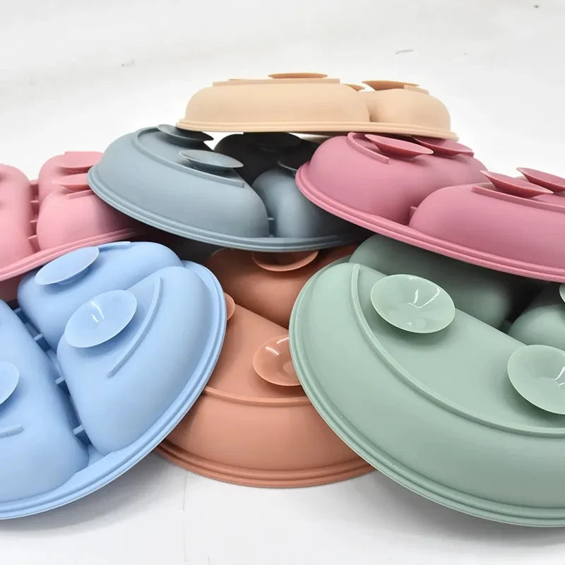 Silicone Baby Dining Set – Non-Slip Plate & Spoon with Cute Cartoon Smile Face for Toddlers