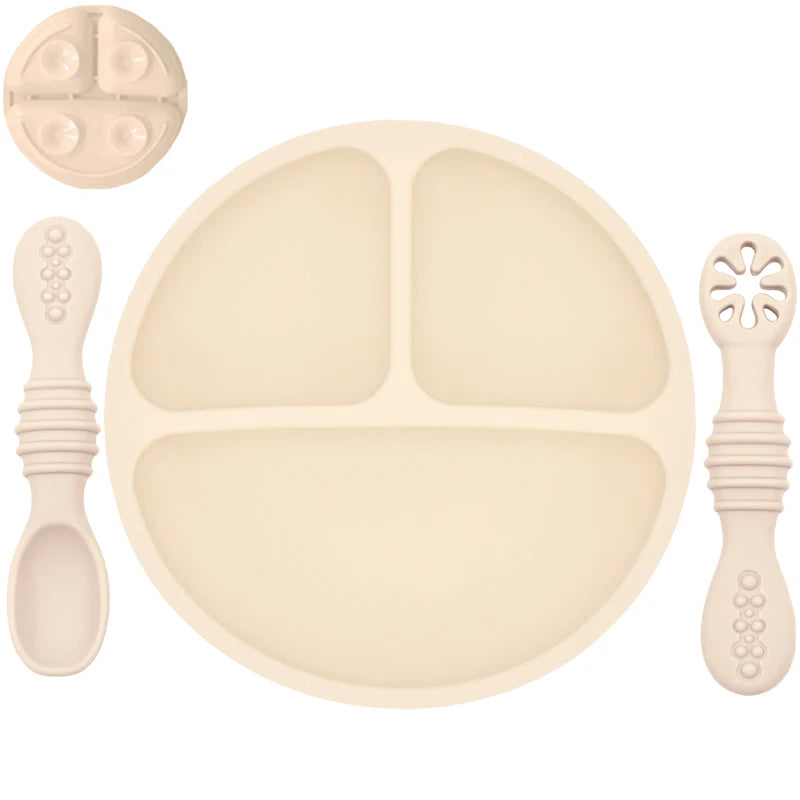 Silicone Baby Dining Set – Non-Slip Plate & Spoon with Cute Cartoon Smile Face for Toddlers