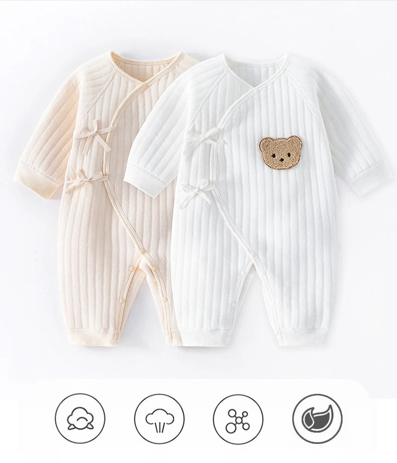 100% Cotton Baby Romper – Soft Knitted One-Piece Outfit with Long Sleeves for All Seasons (Unisex)