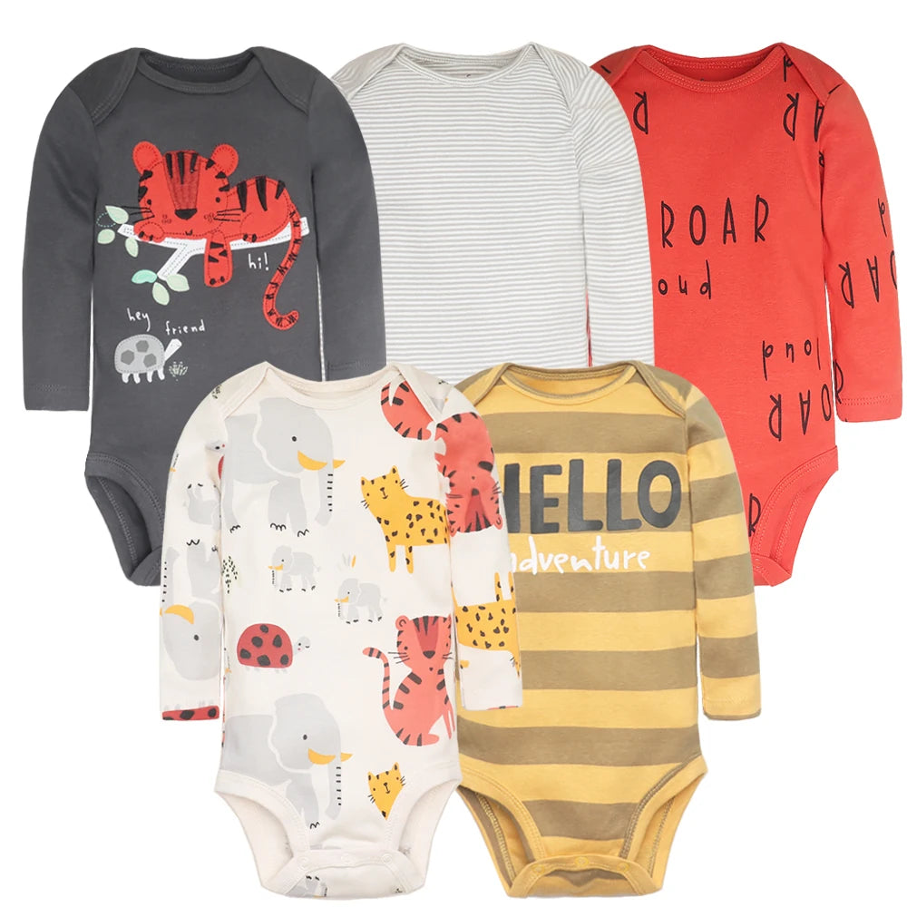 5-Pack Soft Cotton Baby Bodysuits – Cute & Comfy for Newborns