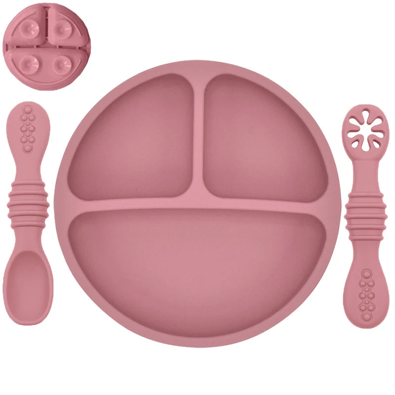 Silicone Baby Dining Set – Non-Slip Plate & Spoon with Cute Cartoon Smile Face for Toddlers