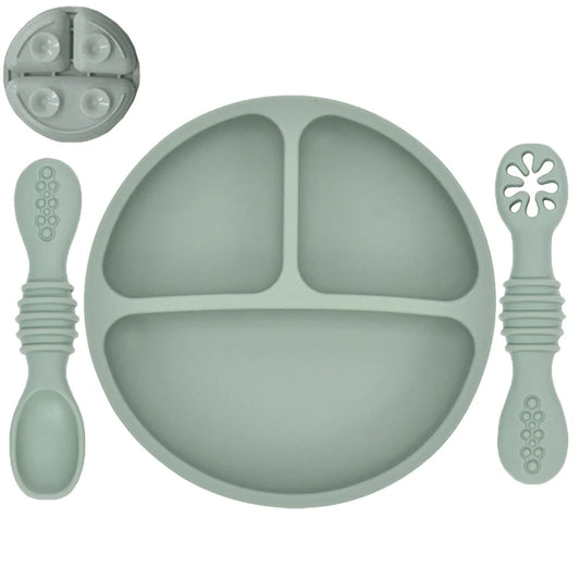 Silicone Baby Dining Set – Non-Slip Plate & Spoon with Cute Cartoon Smile Face for Toddlers