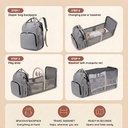 4-in-1 Diaper Bag Backpack with Foldable Bassinet