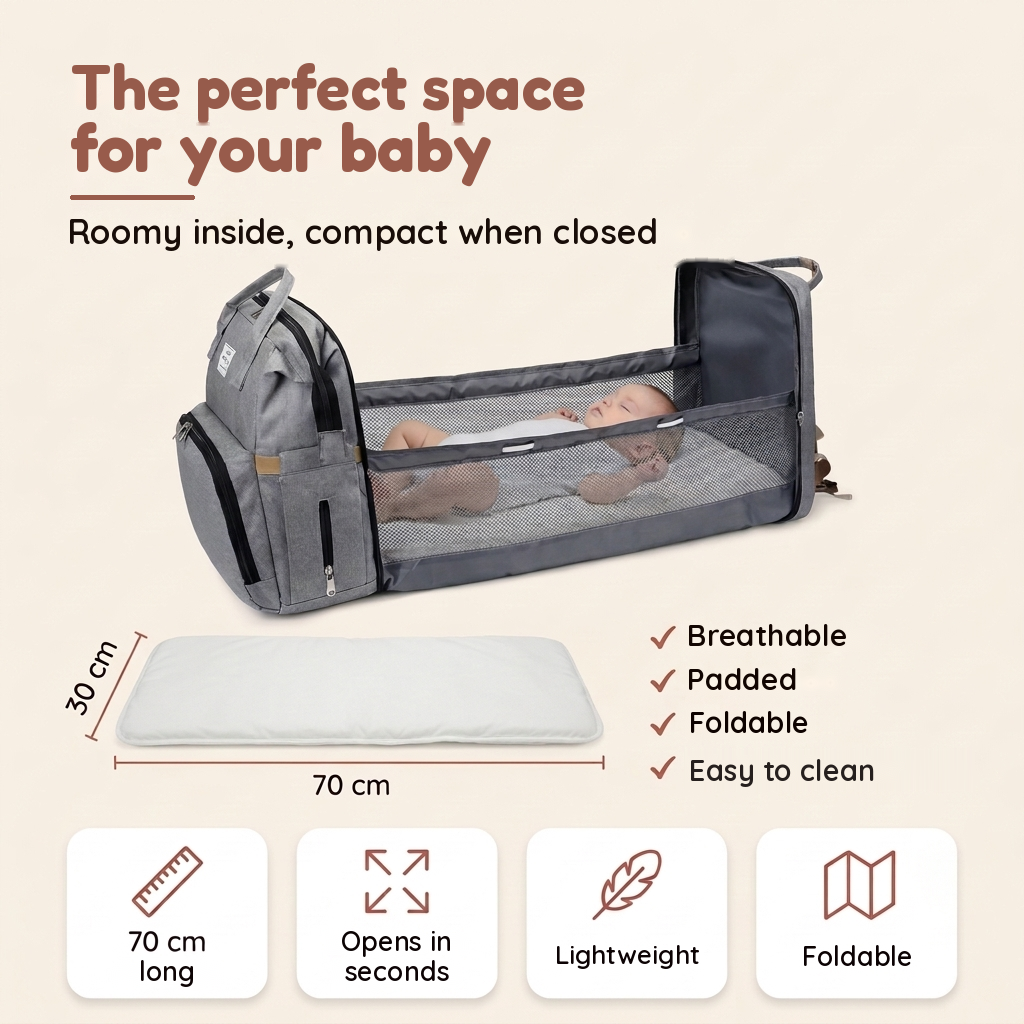 4-in-1 Diaper Bag Backpack with Foldable Bassinet