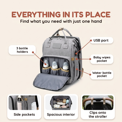 4-in-1 Diaper Bag Backpack with Foldable Bassinet